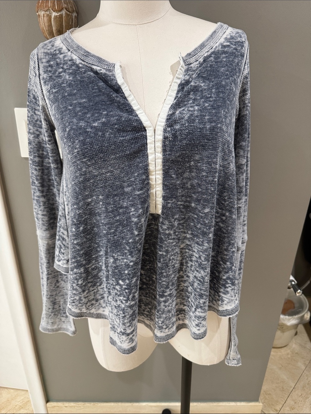 Washed Slate Blue Women’s Pullover Henley Top